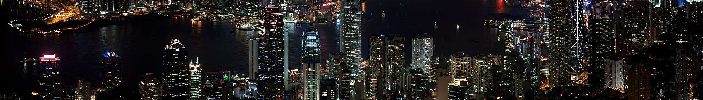 The Hong Kong skyline and Victoria Harbour at night, from Victoria Peak